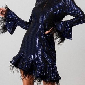 Beautiful blue and black feathered party dress